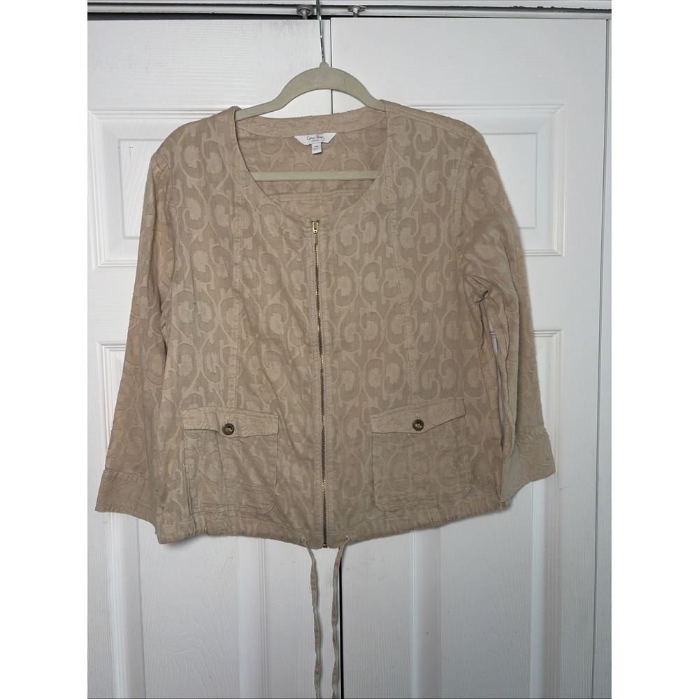 Coral Bay Petite Full Zip Textured Jacket‎ Womens Size PM Beige Utility Cotton